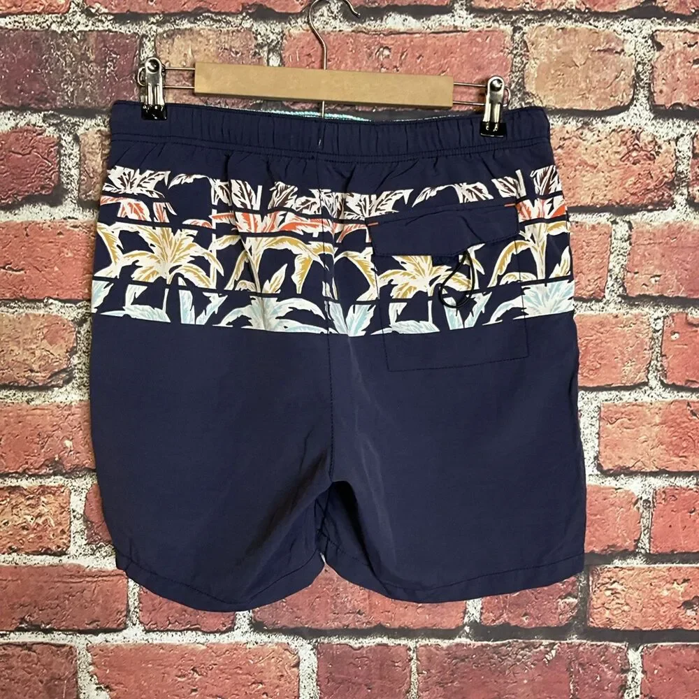 Tommy Bahama Swim Shorts Mens Medium M Hawaiian Print Palm Trees Blue Lined